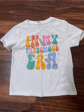SHEIN kids White Tee with Multicolor 'In My Preschool Era' Graphic